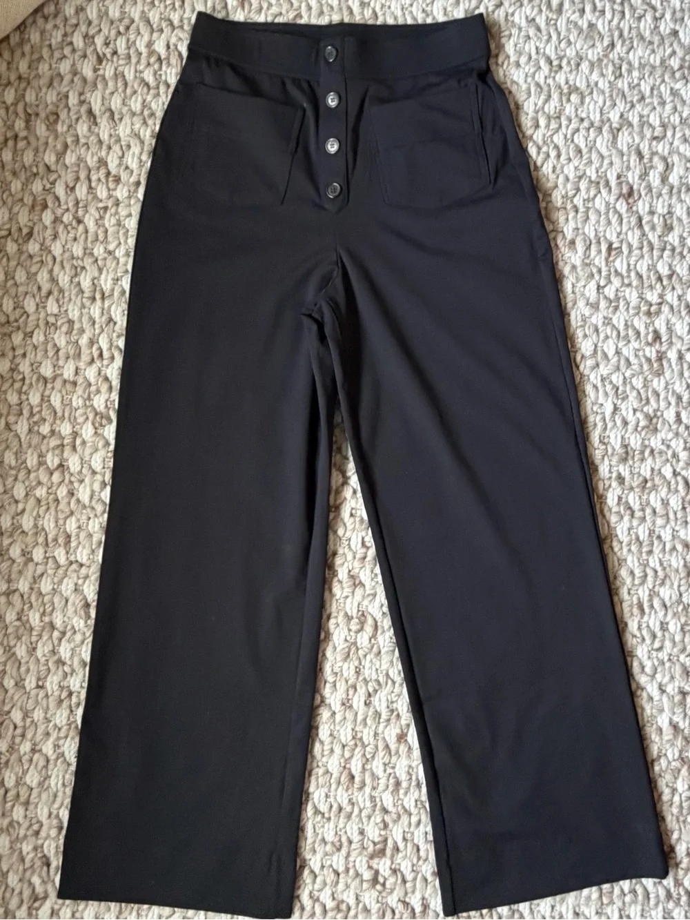HALARA Black Wide-Leg Elastic Waistband, Button detail, Trousers Women’s SZ MP - Picture 1 of 5